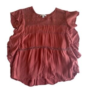 American Eagle Outfitters Womens Large Lace Ruffle Sleeve Top Orange Cottagecore